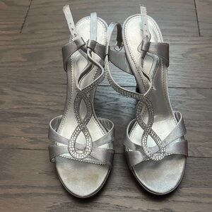 Nina Silver Strappy Heels with Rhinestone Detail